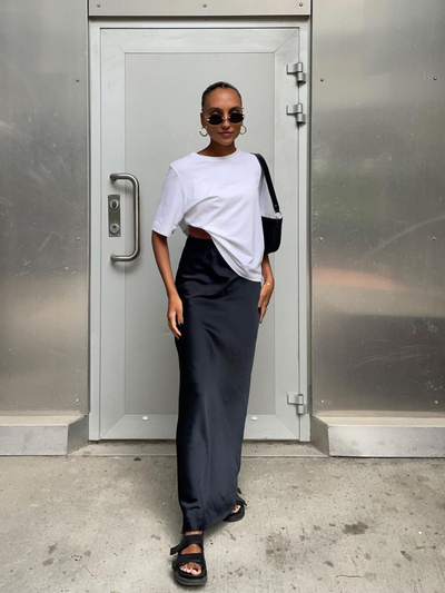 Saia Maxi Sophia Elegante de Cetim Seda Fluida Cintura Alta Luxuosa Feminina