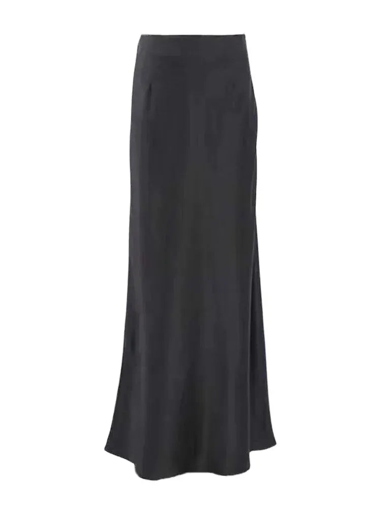 Saia Maxi Sophia Elegante de Cetim Seda Fluida Cintura Alta Luxuosa Feminina